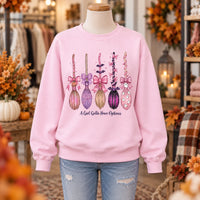 Pink Coquette Witch Brooms Graphic Pullover Spooky Season Fall Casual Sweatshirt for Women