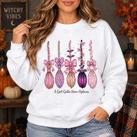 Pink Coquette Witch Brooms Graphic Pullover Spooky Season Fall Casual Sweatshirt for Women