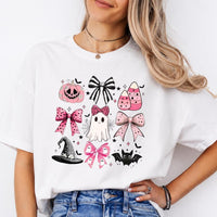 Pink Halloween Ghost Bow Spooky Coquette Icons Sweatshirt and T-Shirt Fall Spooky Season Gift Women Cute Pastel Retro Aesthetic