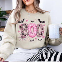 Pink Halloween Sweatshirt BOO Spooky Season Fall Holiday Women Girly Glam