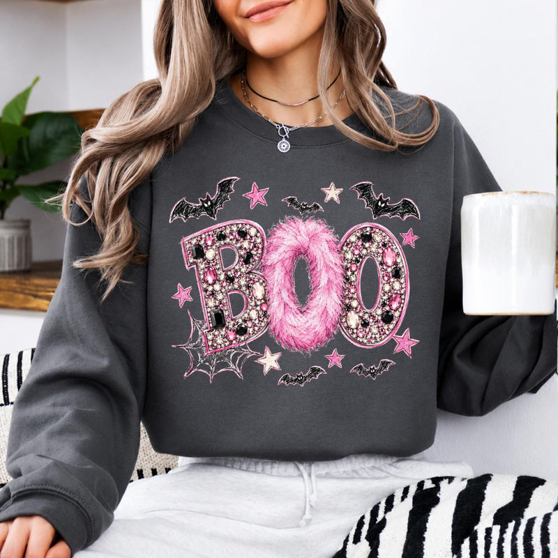 Pink Halloween Sweatshirt BOO Spooky Season Fall Holiday Women Girly Glam