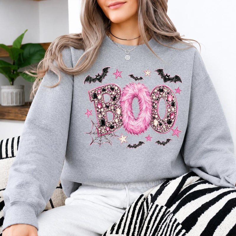 Pink Halloween Sweatshirt BOO Spooky Season Fall Holiday Women Girly Glam