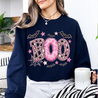 Pink Halloween Sweatshirt BOO Spooky Season Fall Holiday Women Girly Glam