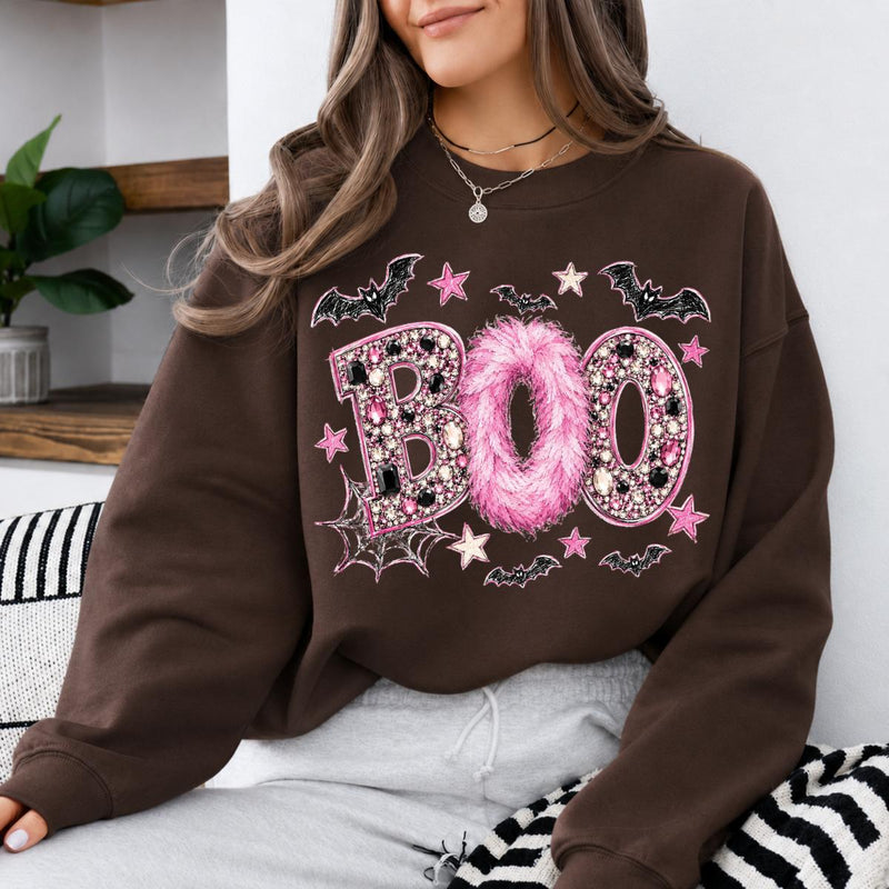 Pink Halloween Sweatshirt BOO Spooky Season Fall Holiday Women Girly Glam