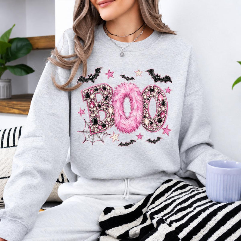 Pink Halloween Sweatshirt BOO Spooky Season Fall Holiday Women Girly Glam