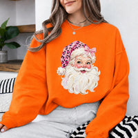 Pink Leopard Santa Sweatshirt Cute Vintage Santa Claus Face Holiday Women Coquette Retro