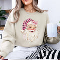 Pink Leopard Santa Sweatshirt Cute Vintage Santa Claus Face Holiday Women Coquette Retro