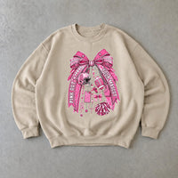 Pink Out Football Sweatshirt, Pink Out Your Mascot Bow, Breast Cancer Awareness Game Day Women Coquette Design