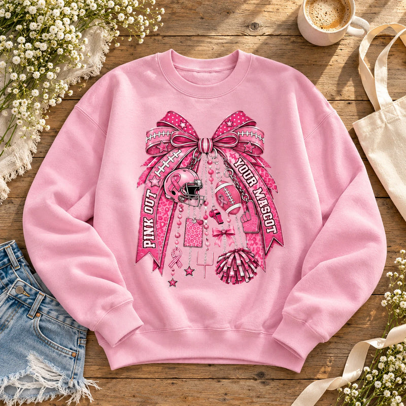 Pink Out Football Sweatshirt, Your Mascot Bow Breast Cancer Awareness Game Day for Women