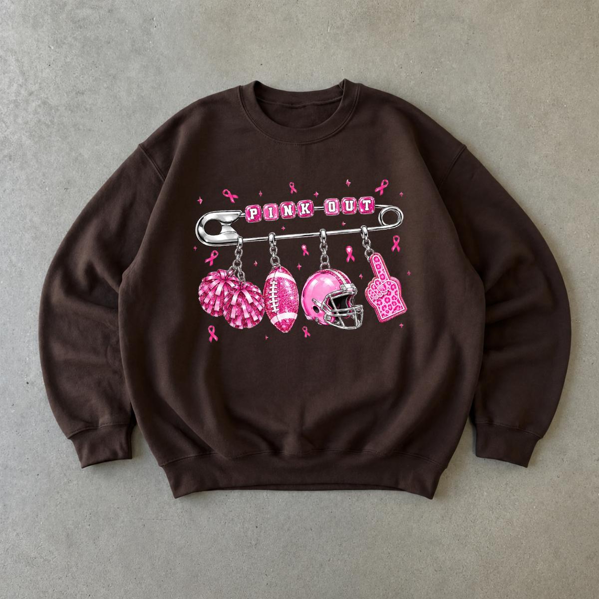 Pink Out Game Day Sweatshirt Pink Out Charm Design Breast Cancer Awareness Football Women Cute Sporty Style