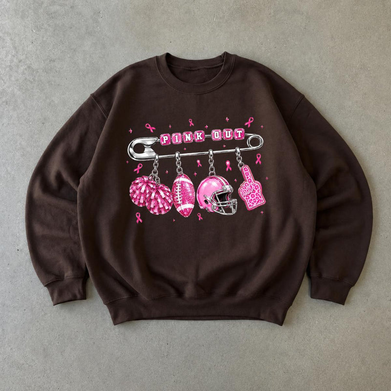 Pink Out Game Day Sweatshirt Pink Out Charm Design Breast Cancer Awareness Football Women Cute Sporty Style