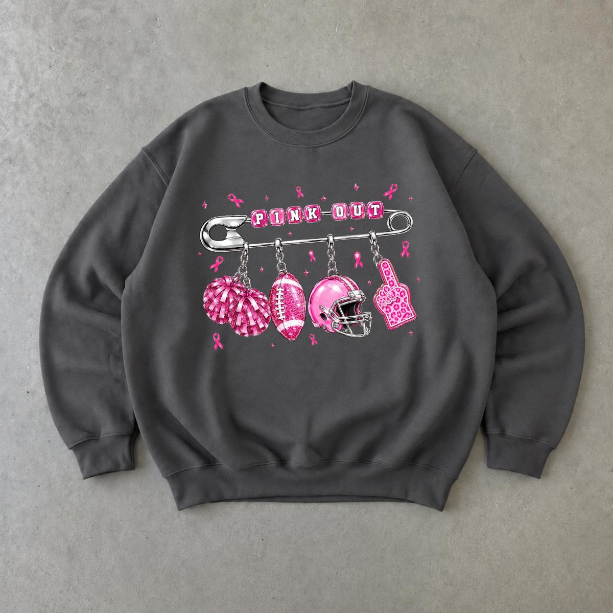Pink Out Game Day Sweatshirt Pink Out Charm Design Breast Cancer Awareness Football Women Cute Sporty Style