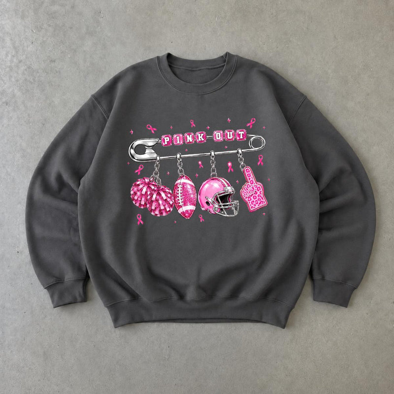 Pink Out Game Day Sweatshirt Pink Out Charm Design Breast Cancer Awareness Football Women Cute Sporty Style