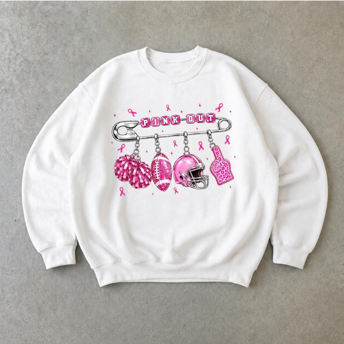 Pink Out Game Day Sweatshirt Pink Out Charm Design Breast Cancer Awareness Football Women Cute Sporty Style