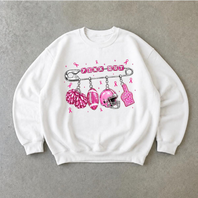 Pink Out Game Day Sweatshirt Pink Out Charm Design Breast Cancer Awareness Football Women Cute Sporty Style