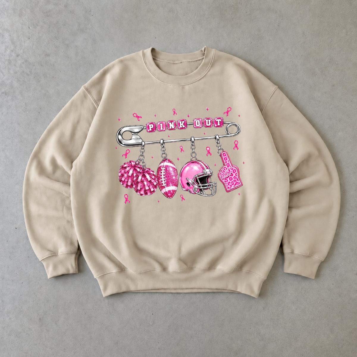 Pink Out Game Day Sweatshirt Pink Out Charm Design Breast Cancer Awareness Football Women Cute Sporty Style