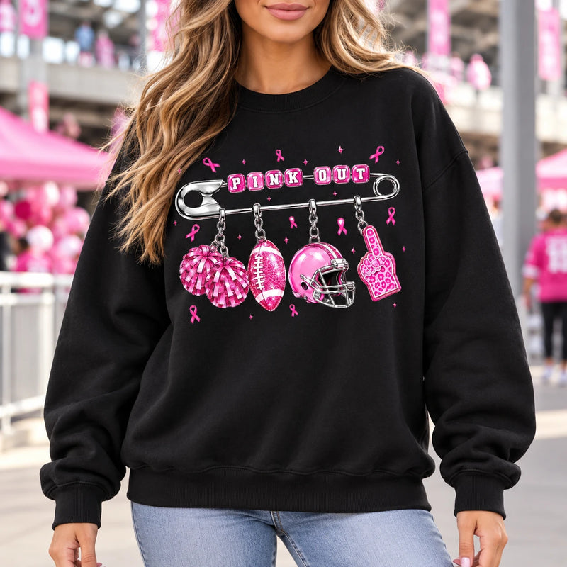 Pink Out Game Day Sweatshirt with Charm Football Graphic Breast Cancer Awareness for Women