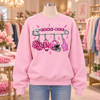 Pink Out Game Day Sweatshirt with Charm Football Graphic Breast Cancer Awareness for Women