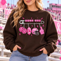 Pink Out Game Day Sweatshirt with Charm Football Graphic Breast Cancer Awareness for Women