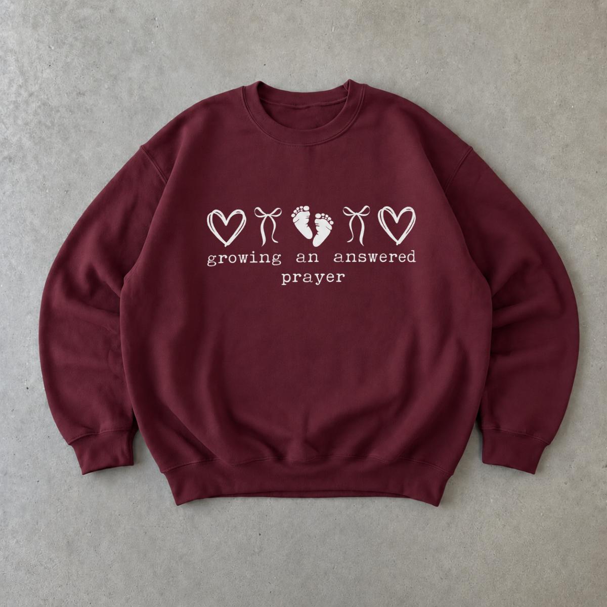 Pregnancy Announcement Sweatshirt Growing An Answered Prayer Christian Baby Reveal Women Minimalist
