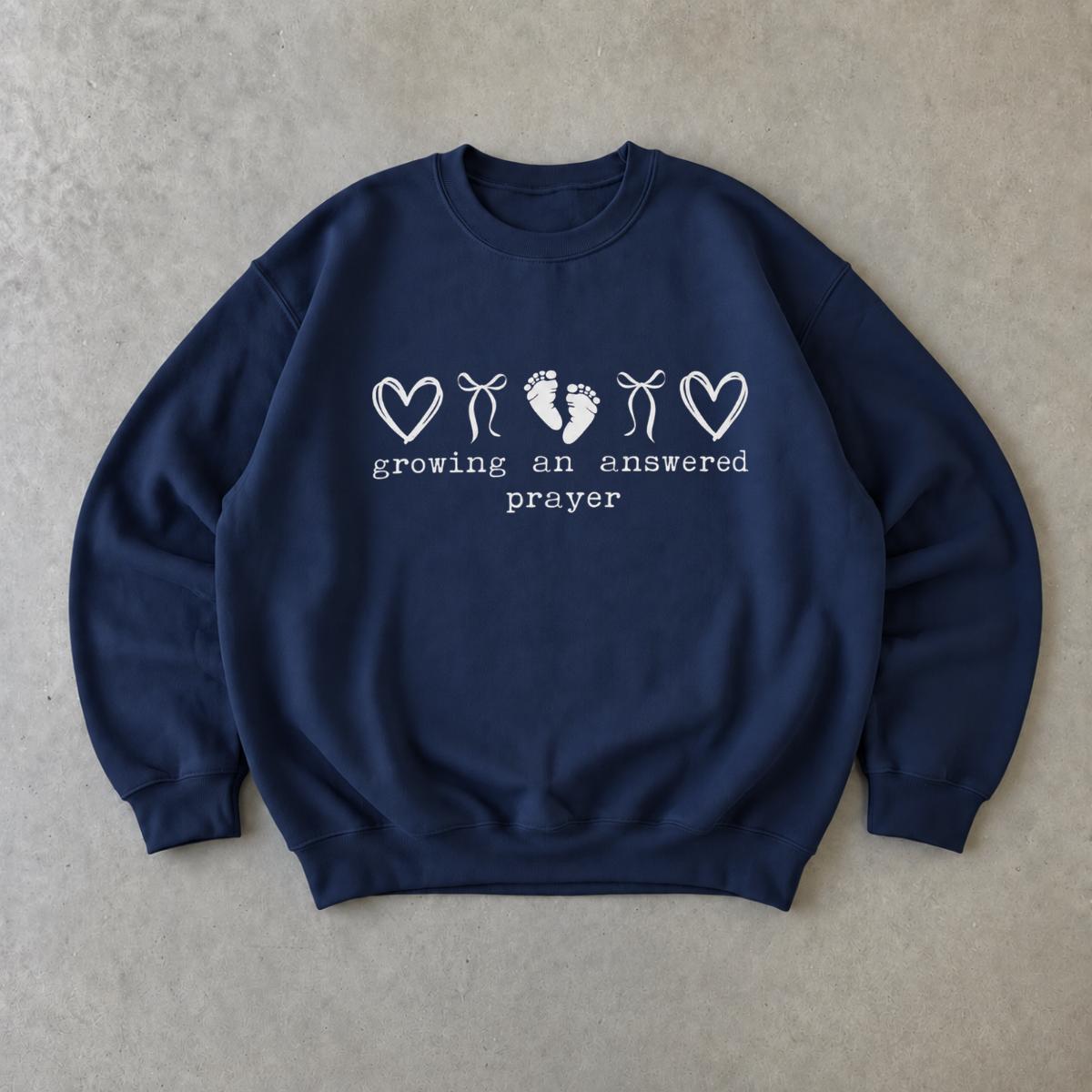 Pregnancy Announcement Sweatshirt Growing An Answered Prayer Christian Baby Reveal Women Minimalist