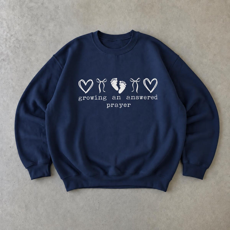 Pregnancy Announcement Sweatshirt Growing An Answered Prayer Christian Baby Reveal Women Minimalist