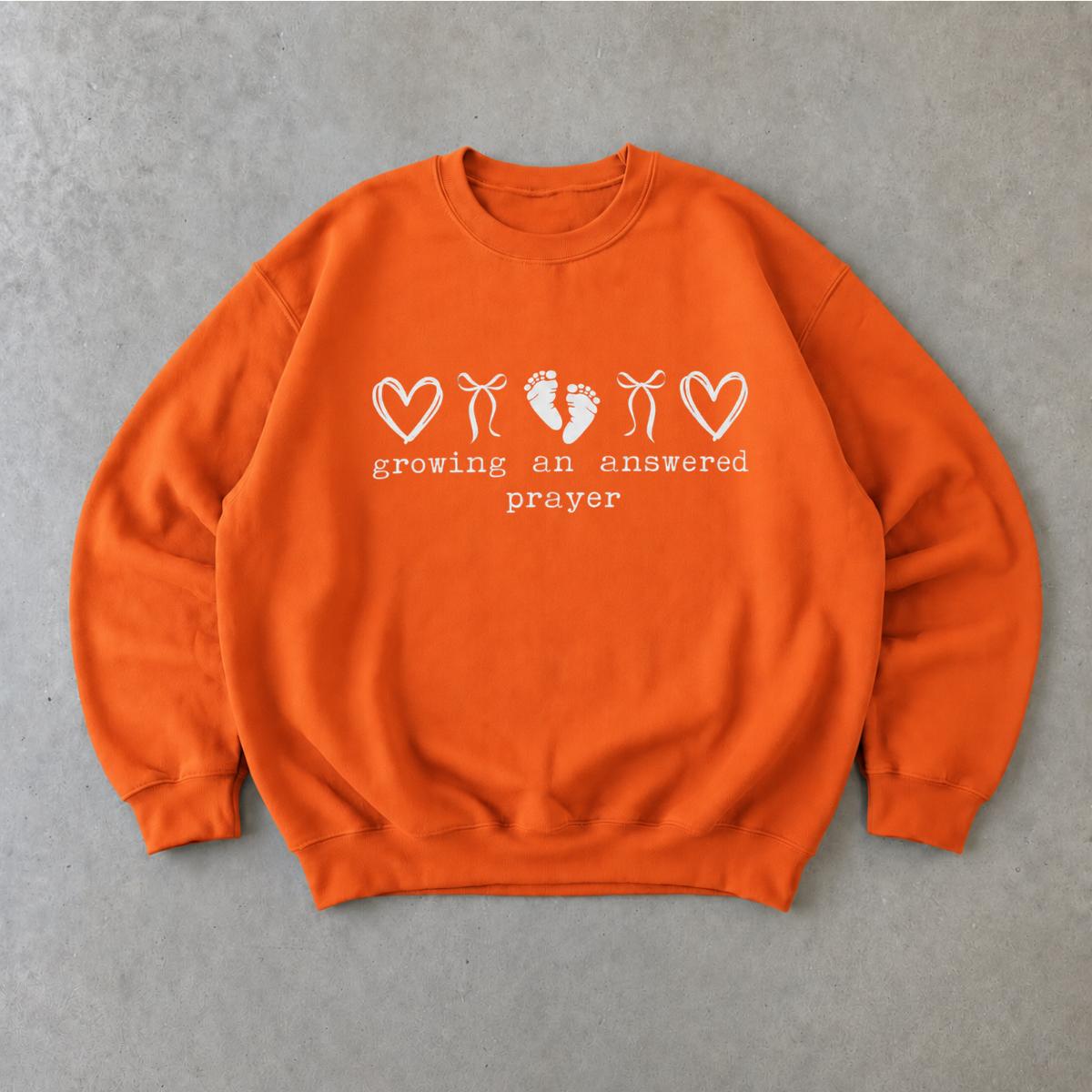 Pregnancy Announcement Sweatshirt Growing An Answered Prayer Christian Baby Reveal Women Minimalist
