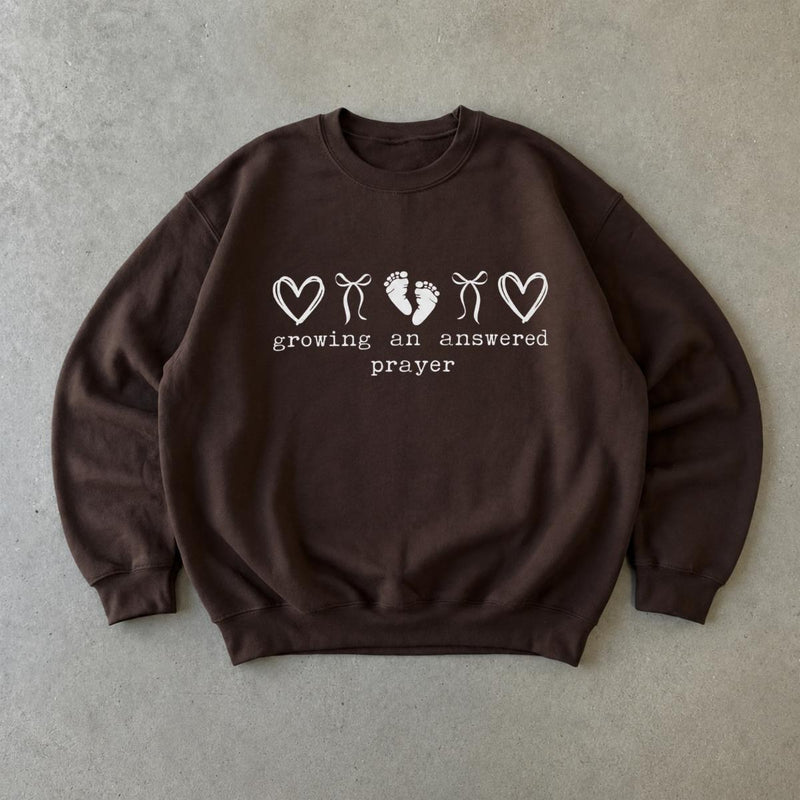 Pregnancy Announcement Sweatshirt Growing An Answered Prayer Christian Baby Reveal Women Minimalist