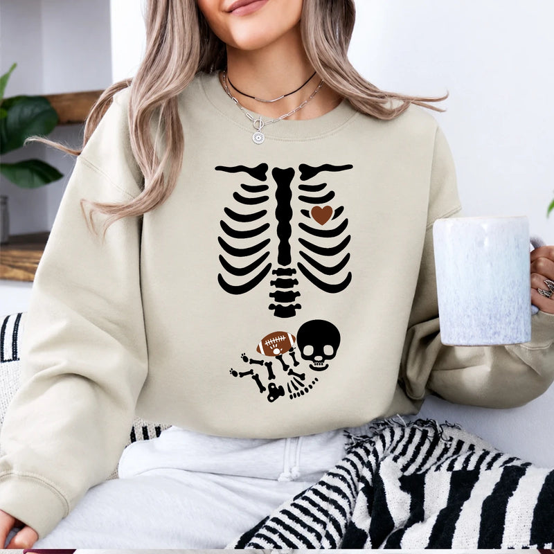 Pregnant Skeleton Football Baby Announcement Sweatshirt Cute Spooky Game Day Mom