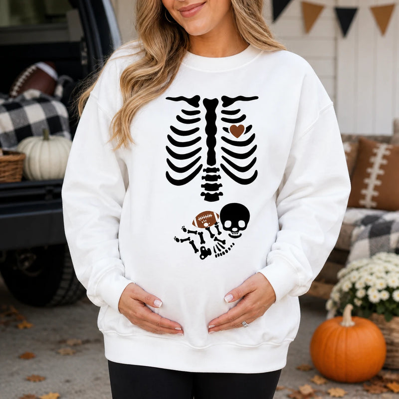 Pregnant Skeleton Football Baby Announcement Sweatshirt Cute Spooky Game Day Mom