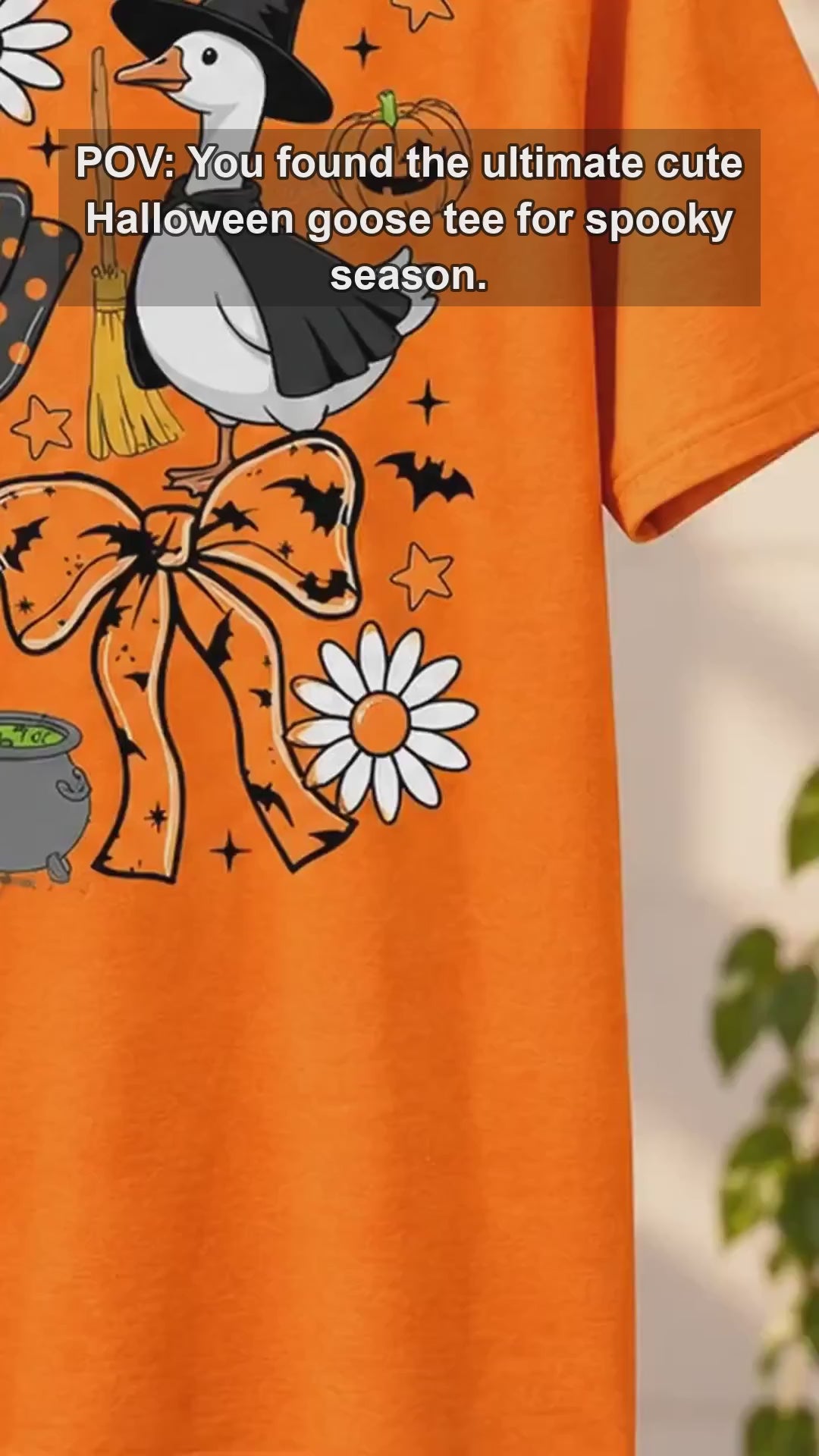 Halloween Goose T-Shirt Cute Witch and Pumpkin Geese Fall Spooky Season Women Coquette Graphic Top