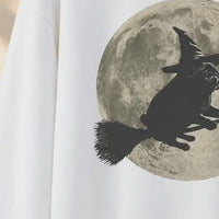 Cute Pug Witch Flying on Broom T-Shirt & Sweatshirt Full Moon Spooky Season Dog Lover Graphic Top