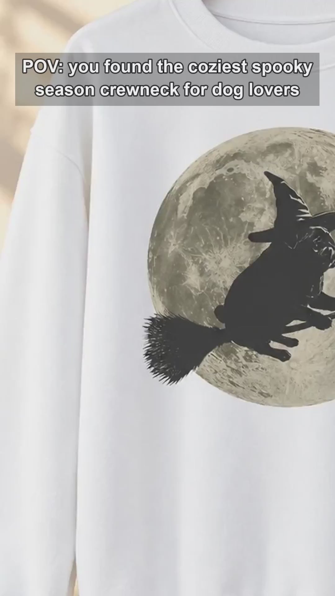 Cute Pug Witch Flying on Broom T-Shirt & Sweatshirt Full Moon Spooky Season Dog Lover Graphic Top