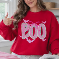 Cute Coquette Halloween Graphic Top Pink Bow BOO Bats Preppy Spooky Season Shirt