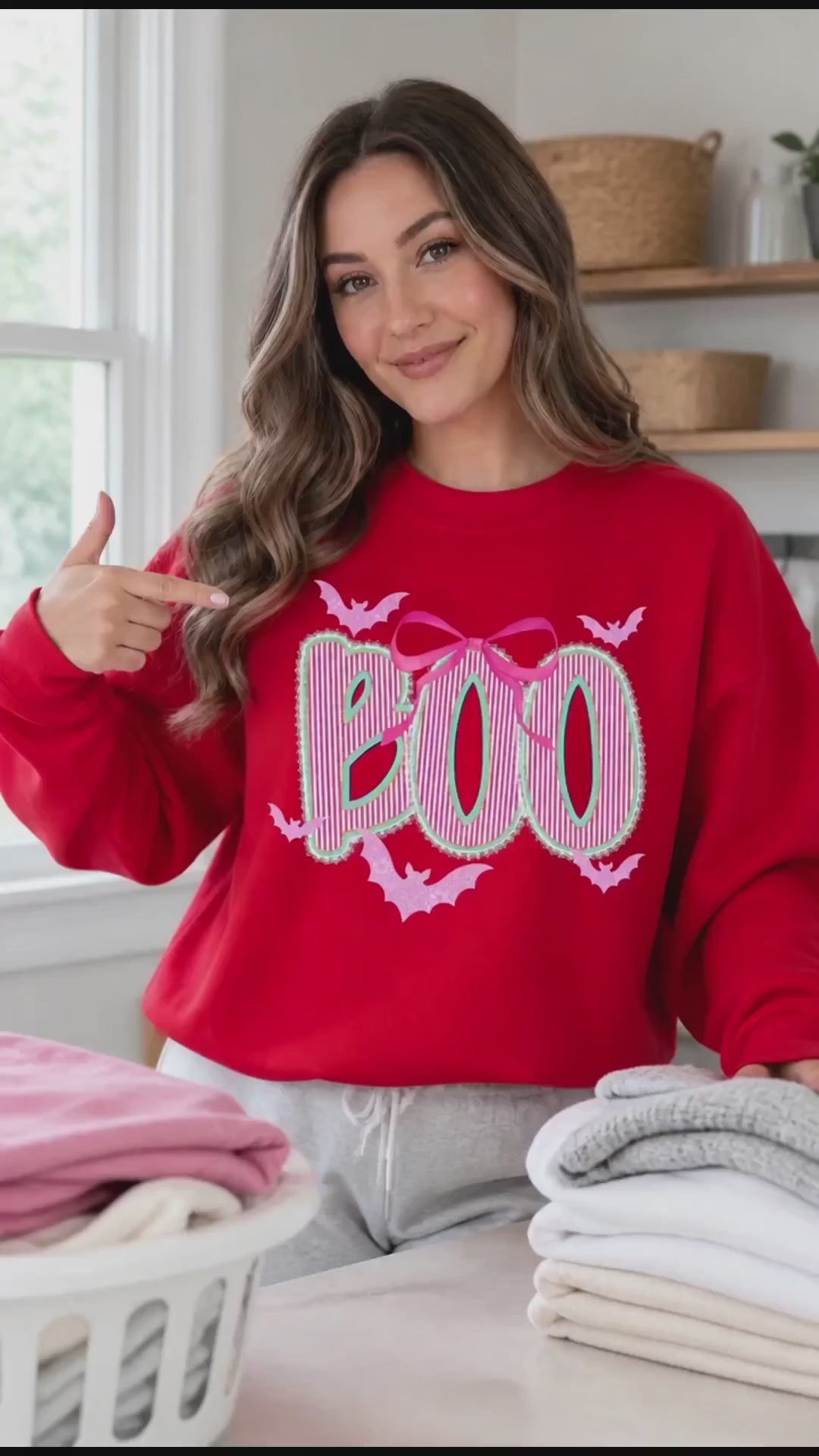 Cute Coquette Halloween Graphic Top Pink Bow BOO Bats Preppy Spooky Season Shirt