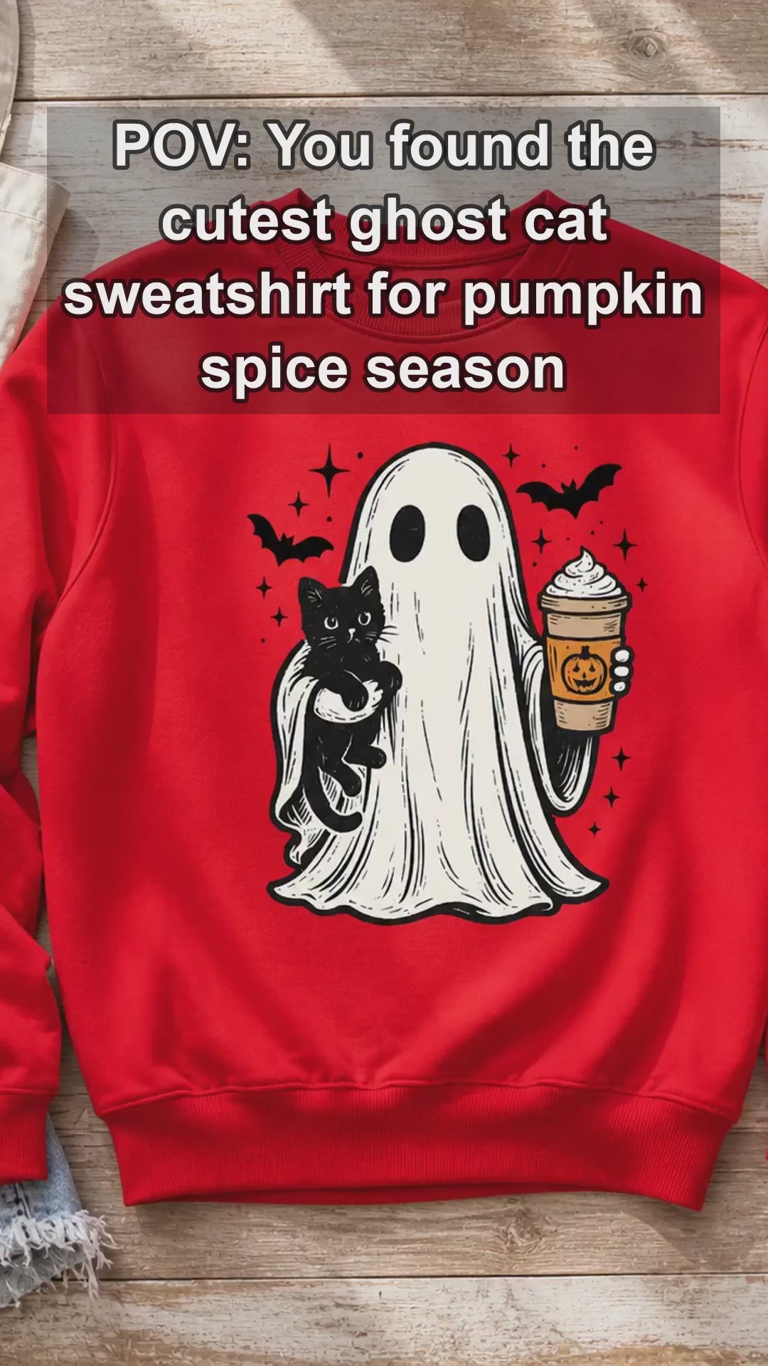 Halloween Ghost Fall Outfit Cute Ghost Cat Pumpkin Drink Sweatshirt and T-Shirt Spooky Season Women Vintage