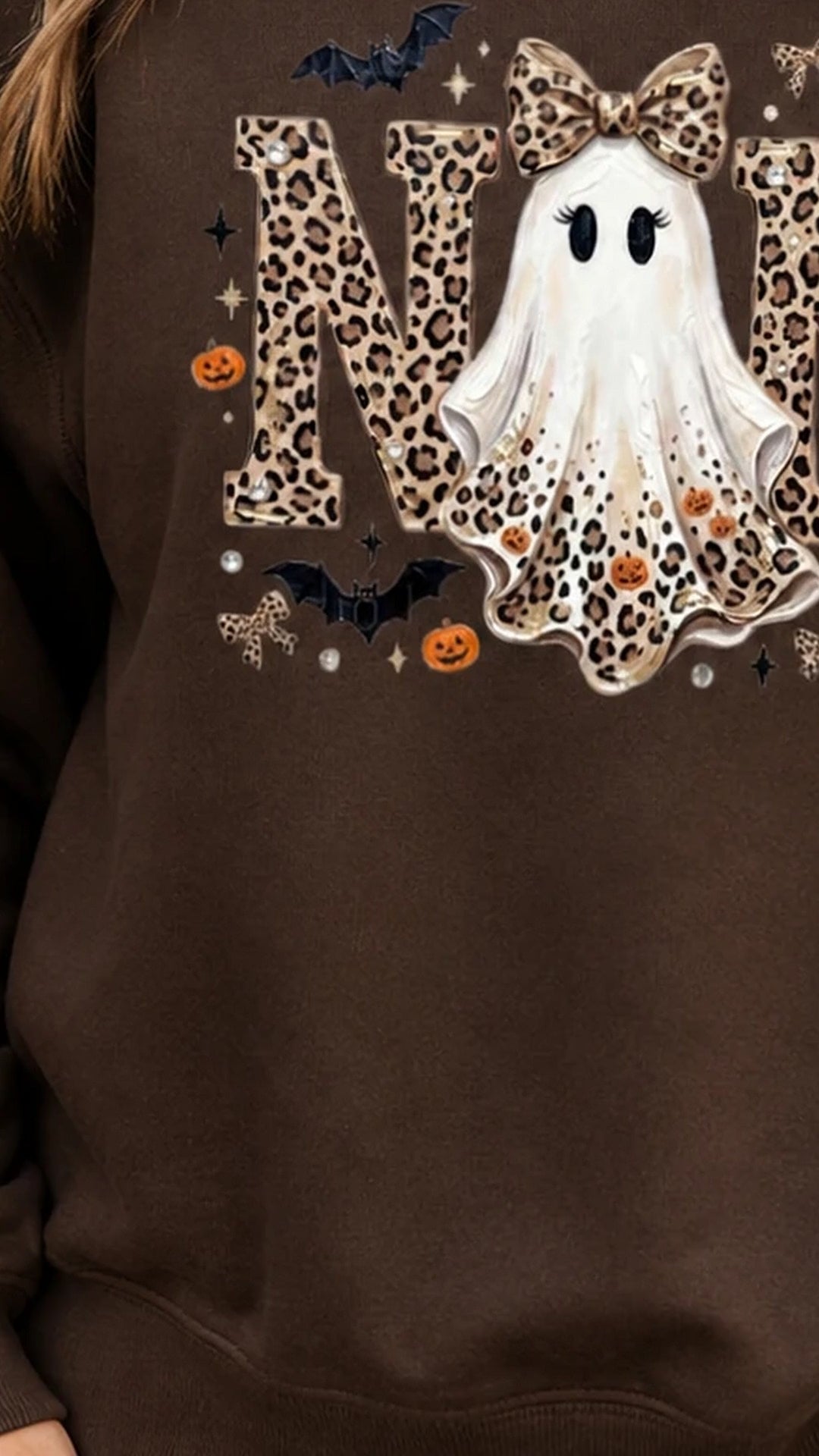 Personalized Halloween Leopard Ghost Sweatshirt, Custom Choose Your Grandma Mama Nickname, Cute Spooky Fall Mom Grandma Gift for Women - giftcuztom.com