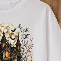 Vintage Haunted Mansion Graphic Pullover Top Halloween Gothic Spooky Season Sweatshirt