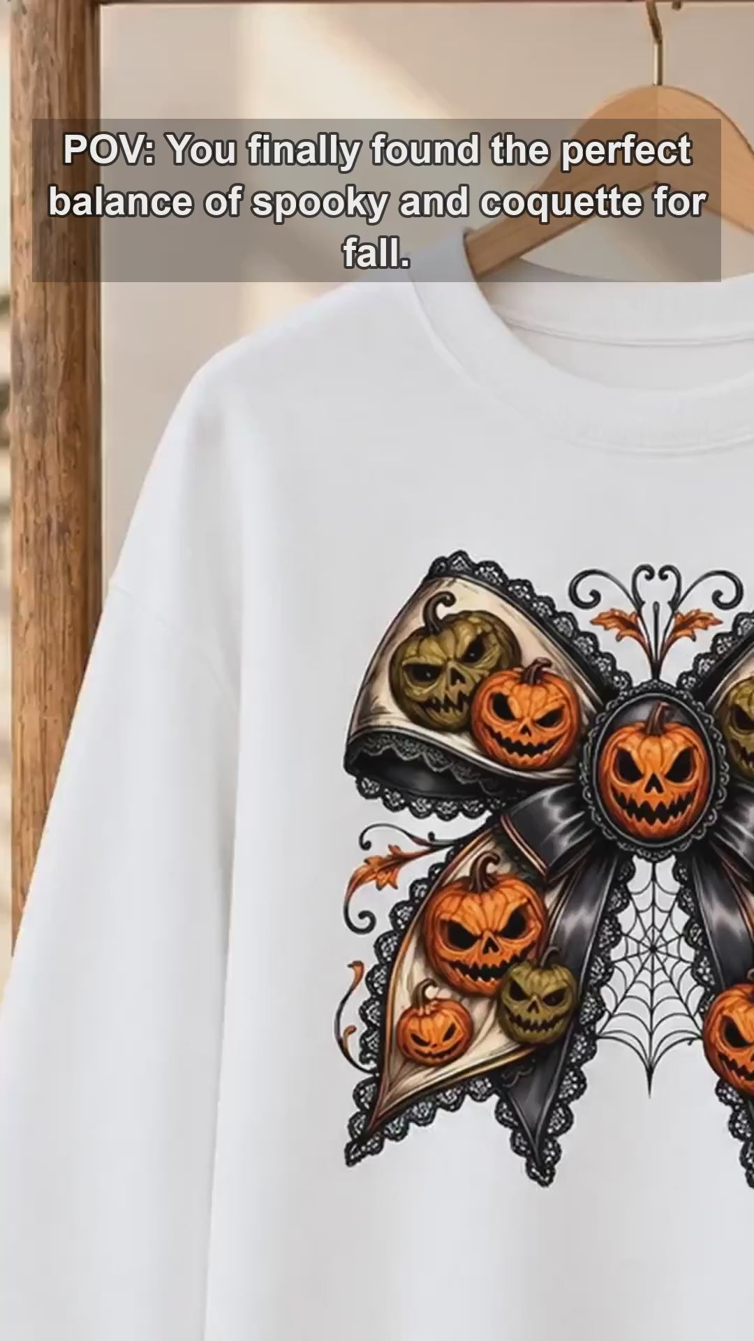 Gothic Halloween Bow Jack O Lantern Sweatshirt and T-Shirt Spooky Fall Women Vintage Coquette