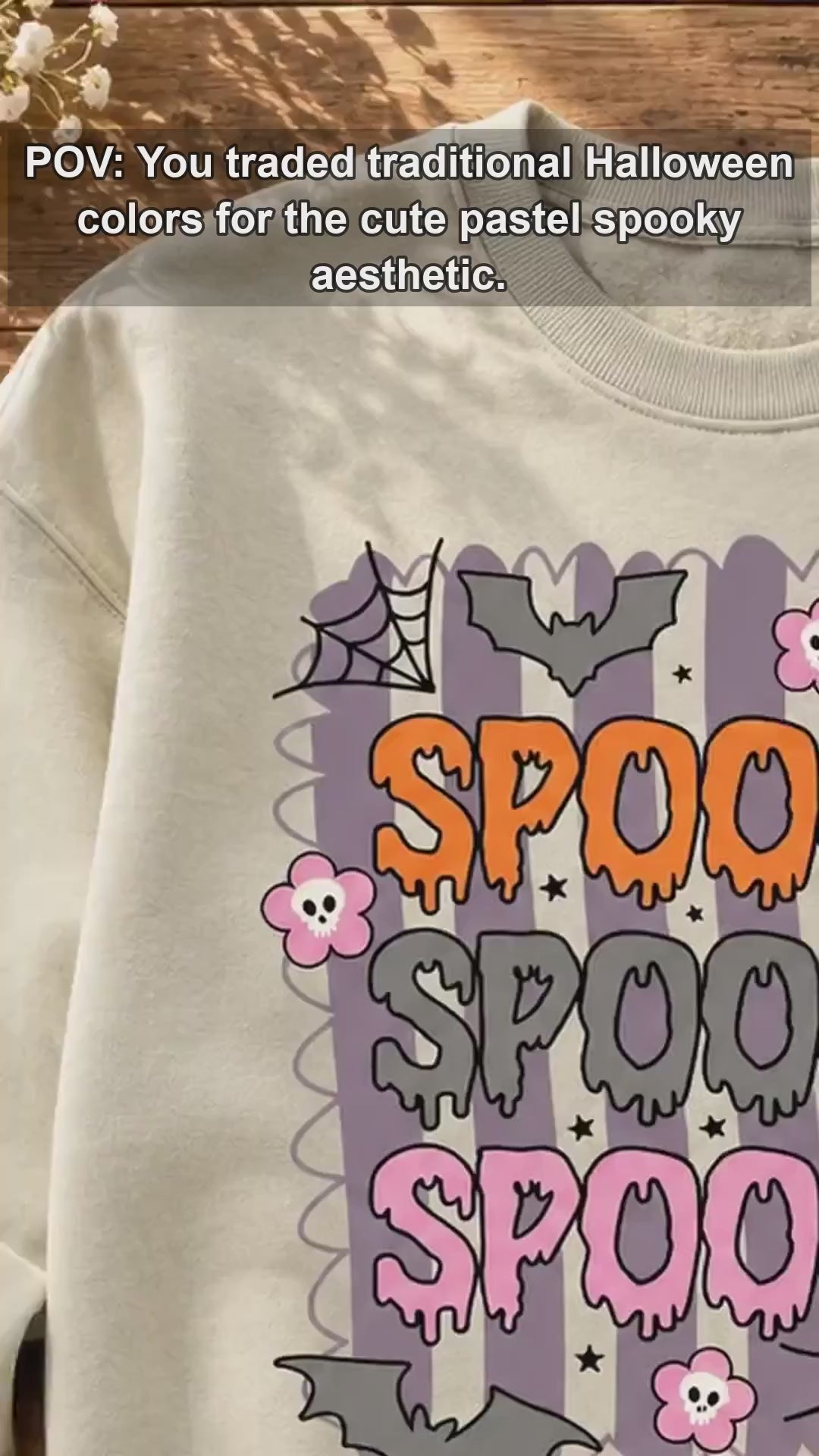 Spooky Season Spooky Spooky Spooky Sweatshirt and T-Shirt Halloween Fall Women Retro Cute Pastel Coquette