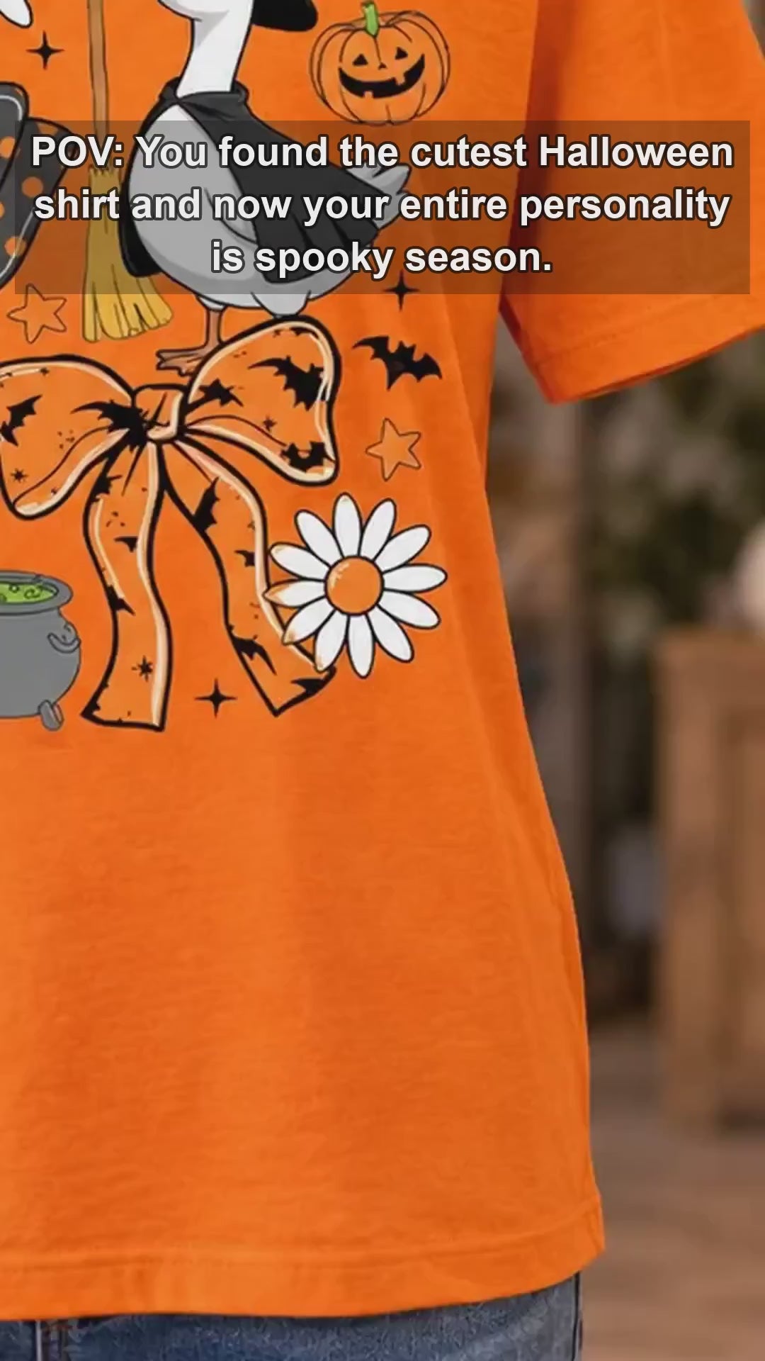 Halloween Goose T-Shirt Cute Witch and Pumpkin Geese Fall Spooky Season Women Coquette Graphic Top