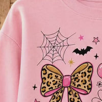 Coquette Halloween Pink Ghost Pumpkin Bow Sweatshirt Spooky Season Women Cute Girly Leopard Bow Design
