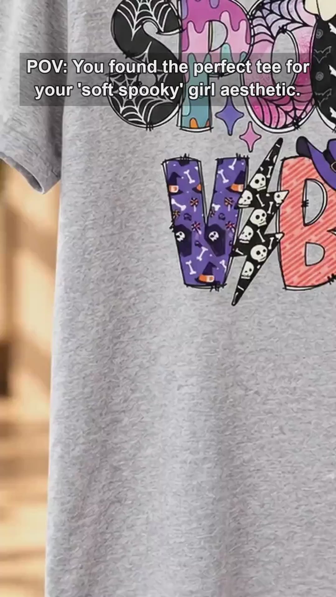 Spooky Vibes Cute Ghost T-Shirt Halloween Season Women Pastel Retro Graphic