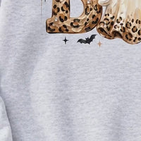 Leopard BOO Ghost Halloween Sweatshirt, Cute Spooky Ghost Graphic Crewneck, Black Bow Pumpkin Bat Design, Vintage Halloween Pullover, Cozy Fall Outfit, Funny Gift for Women Cat Lovers, Trendy Witchy Aesthetic Apparel