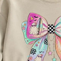 Pastel Ghost Bow Beachy Spooky Season Sweatshirt and T-Shirt Halloween Women Coquette Retro