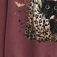 Leopard Ghost Cat Sweatshirt Spooky Bow Kitten Halloween Fall Women Retro Vintage Graphic