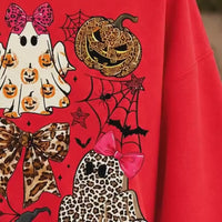 Coquette Halloween Spooky Bows Ghosts Sweatshirt and T-Shirt Spooky Season Fall Women Cute Leopard Retro Graphic