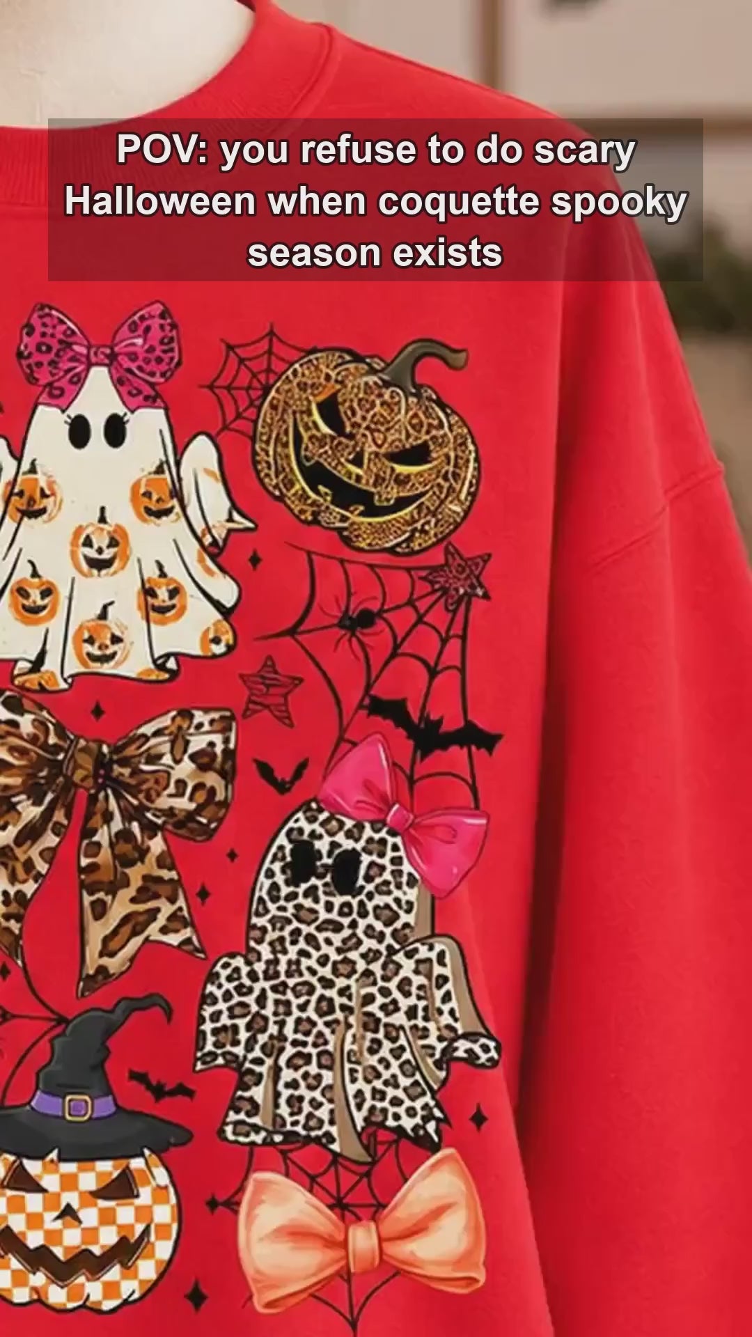 Coquette Halloween Spooky Bows Ghosts Sweatshirt and T-Shirt Spooky Season Fall Women Cute Leopard Retro Graphic