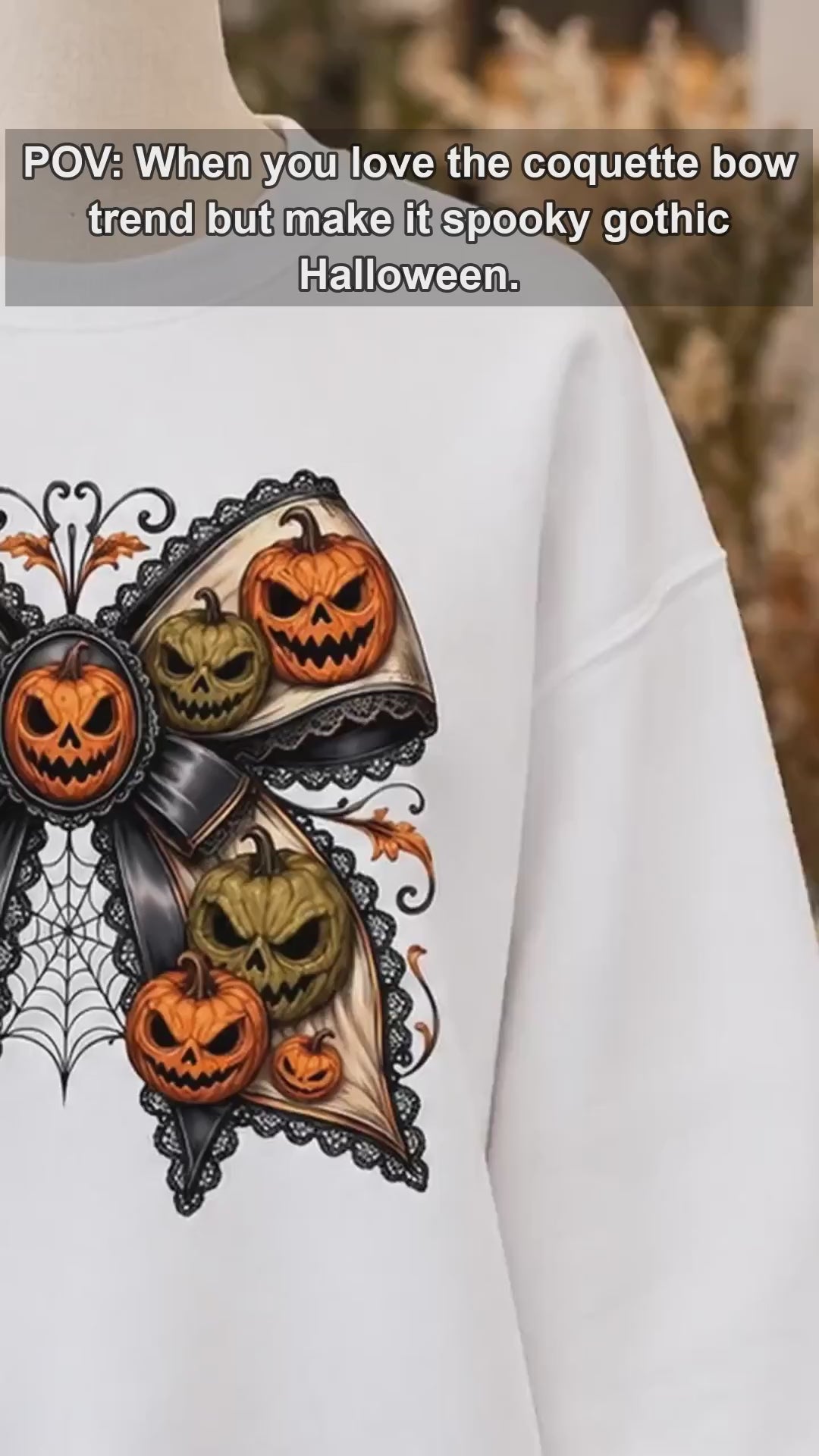 Gothic Halloween Bow Jack O Lantern Sweatshirt and T-Shirt Spooky Fall Women Vintage Coquette