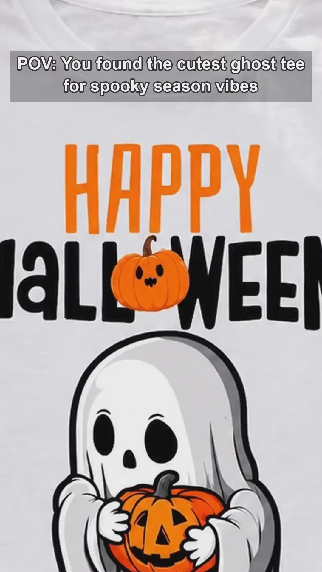 Happy Halloween Ghost T-Shirt Cute Pumpkin Graphic Spooky Season Fall Holiday Women Retro Cartoon